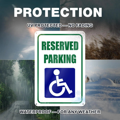 Reserved Handicap Parking Signs 8x12 Inches Reflective Aluminum 2 Pack for Clearly Marking Accessible Spots with Big Bold Graphics and Rain Or Shine Durability, weatherproof sign