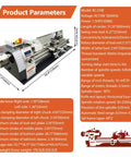 Badass Mini Metal Lathe 8 Inch Swing By 31.5 Inch Center Distance Hardcore Benchtop Precision 1.5 HP Rig with detailed parameters.
