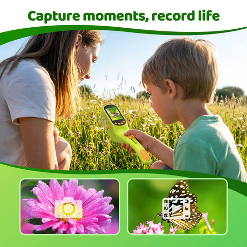 Kids Handheld Digital Microscope For Outdoor STEM Exploration With 2.4 Inch IPS Screen 500X Magnification Ergonomic Grip Photo Video Capture Bonus Tools Magnifier Science Kit Gift For Boys And Girls Aged 3 To 12 Kid Friendly Discovery Tool in green