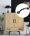 12 Piece Antique Plum Blossom Zinc Alloy Door And Drawer Pulls Set installed on cabinet, black gate handles 4 inch length, 3.2 inch spacing
