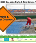 Top Shelf Pro Grade Blue Acrylic Latex Paint For Handicap Zone Marking And Commercial Parking Lot Striping Works Like A Charm In A Solid Five Gallon Bucket being used to mark an athletic field.