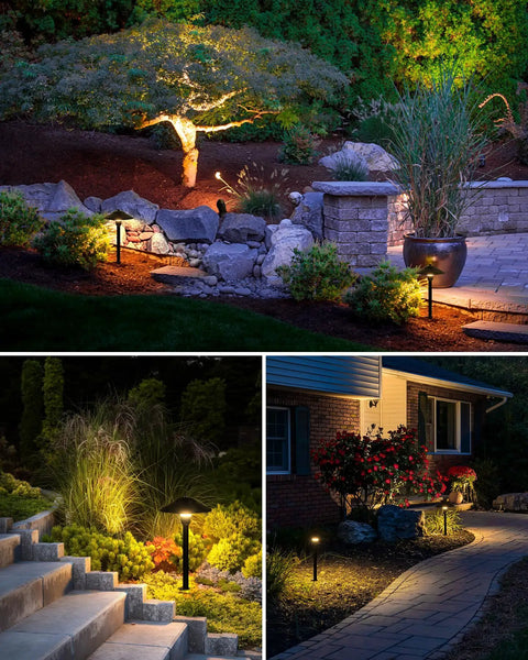 Go To All In One Outdoor Landscape Lighting Kit With 60 Watt Low Voltage Transformer And 100 Foot Wire lighting up garden at night