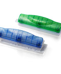 Translucent Plastic 3 Hole Punch With 8 Sheet Capacity For Quick Office Paper Punching In Red Blue And Green Assorted Colors shown in blue and green