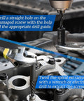 24 Piece Broken Bolt Extractor Kit With Left Hand Drill Bits Screw Extractors And Drill Bit Guides in use on damaged screw