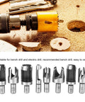 Killer Edge 8 Piece Wood Plug Cutter Drill Bit Set Forged From Heavy Duty High Carbon Steel with eight drill bits on wood.