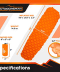Ultra Lightweight Camping Sleeping Pad No More Back Pain With 5cm Thick Inflatable Mat, Patented Interconnected Air Cells