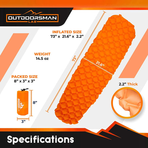 Ultra Lightweight Camping Sleeping Pad No More Back Pain With 5cm Thick Inflatable Mat, Patented Interconnected Air Cells