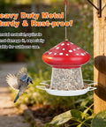 Heavy Duty Metal Mushroom Bird Feeder For Outdoor Hanging In The Garden Or Yard, Cute Red Bird Feeder That Attracts More Birds