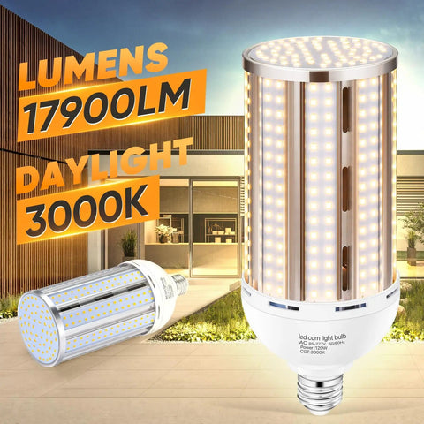 2 Pack 120W LED Corn Light Bulb Fanless 3000K Warm White 1200 Watt Equivalent E26 And E39 Mogul Base COB Lamp 15,800 Lumens