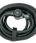 Top view of coiled Beefy Heavy Duty RV Extension Cord For Campers, 30 Amp, 10 Gauge, 3 Conductor, 30 Ft Weather Resistant Black STW Power Cable