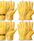 Rugged Leather Work Gloves For Men And Women, Cowhide Build That Holds Up To Real Work, Puncture And Cut Resistant, Durable Garden And DIY Gloves, Adjustable Wrist, Golden Yellow, 4 Pairs
