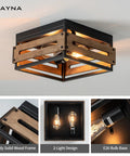 Farmhouse Two Light Ceiling Light Fixture Rustic Flush Mount With Wood And Metal