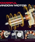 Close-up of a powerful window motor for Rear Passenger Side Window Regulator With Motor 2 Pin Connector For 2000-2006 Chevy Suburban Silverado 1500 3500 Avalanche GMC Sierra 1500 2500 3500 Yukon XL Escalade ESV