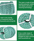 Beefy Half Inch Nylon Braided Rope 150 Feet Heavy Duty Polyester Cord in Green White Blue with 6180 Pound Load Capacity