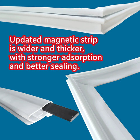 White Freezer Door Seal Gasket For Refrigerator Replacement 65.8 Inch By 31.5 Inch showing magnetic strip detail