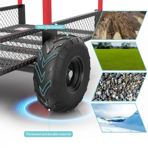 Heavy Duty ATV Utility Dump Trailer With 1700 Pound Capacity And 17 Cubic Feet, Steel Cart With Removable Sides And Support