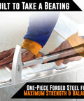Pro Grade 18oz Sheet Metal Hammer for Tinners and HVAC Pros Forged Steel Head Ergonomic Handle in use on sheet metal surface