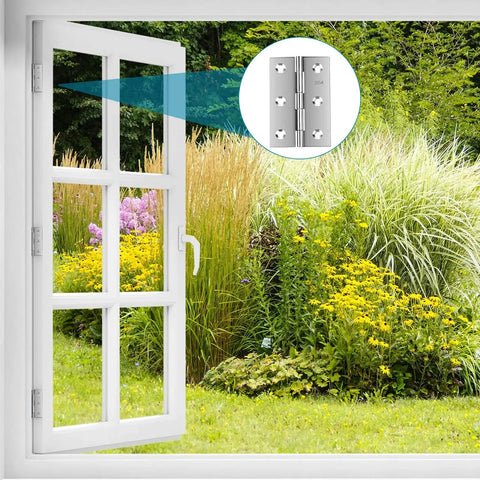 Stainless Steel 3 Inch Folding Hinges Set For Furniture Doors Windows Lids And Wooden Boxes Chest Pack Of 4 installed on window