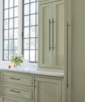 Kitchen cabinets with Oil Rubbed Bronze Cabinet Knob 1-15/16 Inch Length, Contemporary Drawer Knob for Cabinets and Furniture installed.