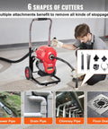 Heavy Duty 120 Foot Manual Feed Sewer Drain Auger Machine Loaded With An 1100W Motor And Premium Hardened Steel Cable in action clearing clogs.