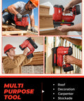 Heavy Duty 18 Gauge Cordless Brad Nailer And 2 Inch Electric Stapler Works With Milwaukee 18 V Battery in use for roofing project.