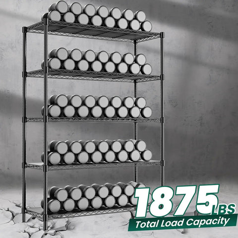 Heavy Duty 5 Tier Wire Shelving Unit With Liners Built Like A Tank For Serious Garage Organization Adjustable Steel Storage Rack Measuring 48 By 18 By 72 Inches Handles Up To 1875 Pounds Black