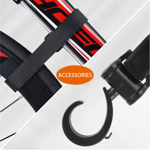 Accessories for Two Pack Wall Mount Bike Racks For Indoor Storage Heavy Duty Rubber Coated Hooks Space Saving Garage Hangers Easy No Assembly Required Horizontal Bicycle Wall Rack, featuring close-up of rubber-coated hook and strap.