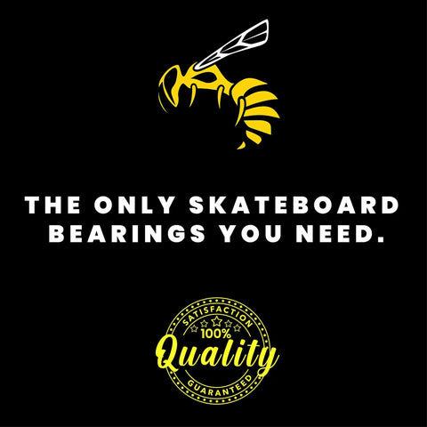 Premium 608 Skateboard Bearings Longboard Bearings ABEC 11 graphic with bee logo, quality guarantee badge, and text