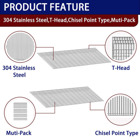 Top Shelf Badass 18 Gauge Brad Nails Assortment Featuring 304 Stainless Steel For Serious Rust Resistance multi-pack with T-head and chisel point type.