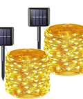 Two Pack 200 LED 66Ft Solar Powered Copper Wire String Lights Outdoor Waterproof With 8 Modes For Garden Patio Yard Parties And Christmas Warm White Weatherproof No Fuss Setup