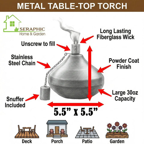Diagram of Citronella Tabletop Torch Candles For Outdoor Patio And Deck 30oz Stainless Steel Mosquito Repellent Torches In Black Finish