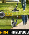 Cordless 12 Inch Weed Wacker With Auto Line Feed 9 Spool Pack 20V Max Battery Compatible String Trimmer shown in use, converting to edger