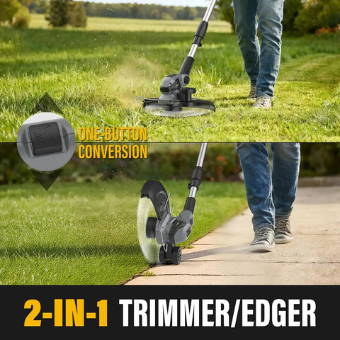 Cordless 12 Inch Weed Wacker With Auto Line Feed 9 Spool Pack 20V Max Battery Compatible String Trimmer shown in use, converting to edger