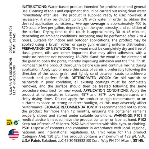 Heavy Duty Water Based Marine Varnish Shields Coastal Wood And Yachts From Salty Air While Delivering Hella Durable Scratch Protection With An Elegant Matte Look That Truly Stands Out. Product instructions and safety guidelines in image.