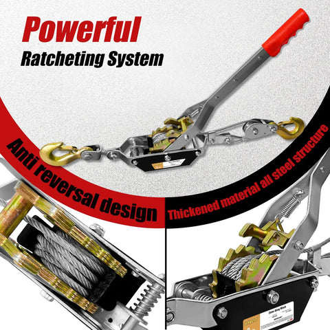 Heavy Duty Come Along Winch 2 Ton With Two Gear Ratchet Cable Winch Puller With Two Hooks For Towing And Lifting Manual Power Puller Tool