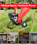 Gas Powered Wood Chipper Shredder Mulcher With 7 HP 212cc Engine 3 Blade Disc Cutter 10 Inch Wheels For Easy Mobility