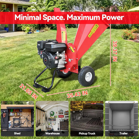 Gas Powered Wood Chipper Shredder Mulcher With 7 HP 212cc Engine 3 Blade Disc Cutter 10 Inch Wheels For Easy Mobility