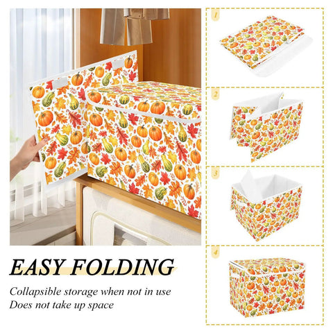 Top Shelf Foldable Storage Bin With Snug Flip Top Lid And Reinforced Handles For Bedroom Closet Organization, 16.5 x 12.6 x 11.8 fabric cube with festive design.