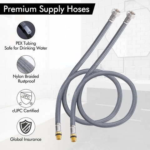 Premium supply hoses with PEX tubing and nylon braid, compatible with Matte Black Widespread Bathroom Faucet, 8 Inch Three Hole Modern Vanity Sink