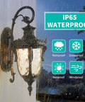 Black Outdoor Wall Light Fixtures With Hammered Glass Shade Exterior Wall Lantern IP65 Waterproof Sconce lit in rain