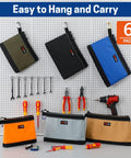 6 Pack Zipper Tool Pouches Set For Small Hand Tools And Hardware hanging on pegboard with tools