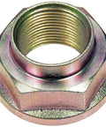 Heavy Duty Bulletproof Front Left Wheel Bearing And Hub Assembly Loaded Knuckle Direct Bolt On Replacement Fitment For 2003 2004 Honda Pilot Ready To Roll metallic nut close-up showing threads and hex shape.