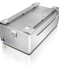 Thunderbolt Dual Drive Storage System 8TB Ultra Fast Data Transfer For Pro Workflows With Dual Thunderbolt Ports Dope Performance For Multi Stream HDV DVCPro HD XDCAM HD And ProRes 422, silver metal enclosure