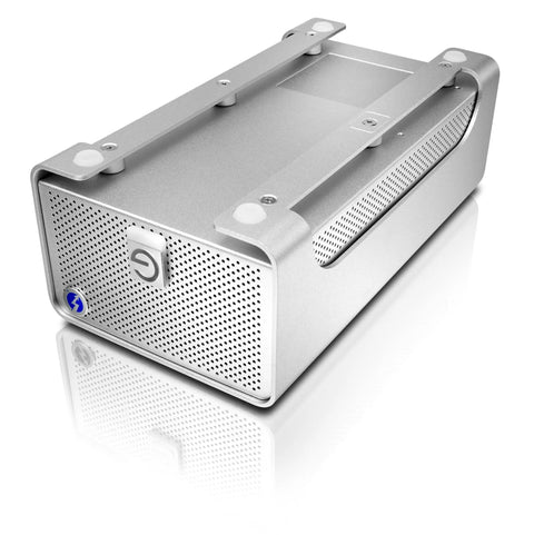 Thunderbolt Dual Drive Storage System 8TB Ultra Fast Data Transfer For Pro Workflows With Dual Thunderbolt Ports Dope Performance For Multi Stream HDV DVCPro HD XDCAM HD And ProRes 422, silver metal enclosure