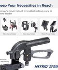 Accessory mount for Heavy Duty Tall Rollator Walker With Comfy Seat Straight Up Built Tough Aluminum Frame Supports 350 Pounds.