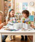 Children playing with clear plastic storage bins filled with toys, illustrating the product Clear Plastic Storage Bins With Lids 17 Qt Set, Multipurpose Stackable Containers For Organizing Tools, Craft Supplies, Crayons And More In A Handy Box System.