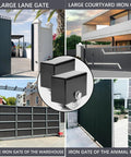 2 Pack 4 Inch V Groove Gate Wheels With Welded Brackets, showcased among large gates, highlighting heavy duty sliding gate rollers.