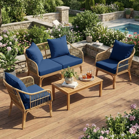 Outdoor Chair Cushions Set Of 4 For Patio Furniture 24x24 Inch Deep Seat Cushions With 24x22 Inch Backrest Waterproof Fade Resistant Navy Blue