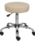 Ergonomic Adjustable Height Stool For Beauty Salons And Medical Spa With Plush Beige Cushioning Heavy Duty Chrome Swivel Base And Smooth Gas Lift, 16w seat.