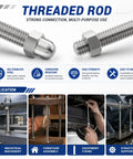 Heavy Duty M3 Threaded Rods Cutting 10 Inches In 304 Stainless Steel with hex nuts shown in workshop applications.